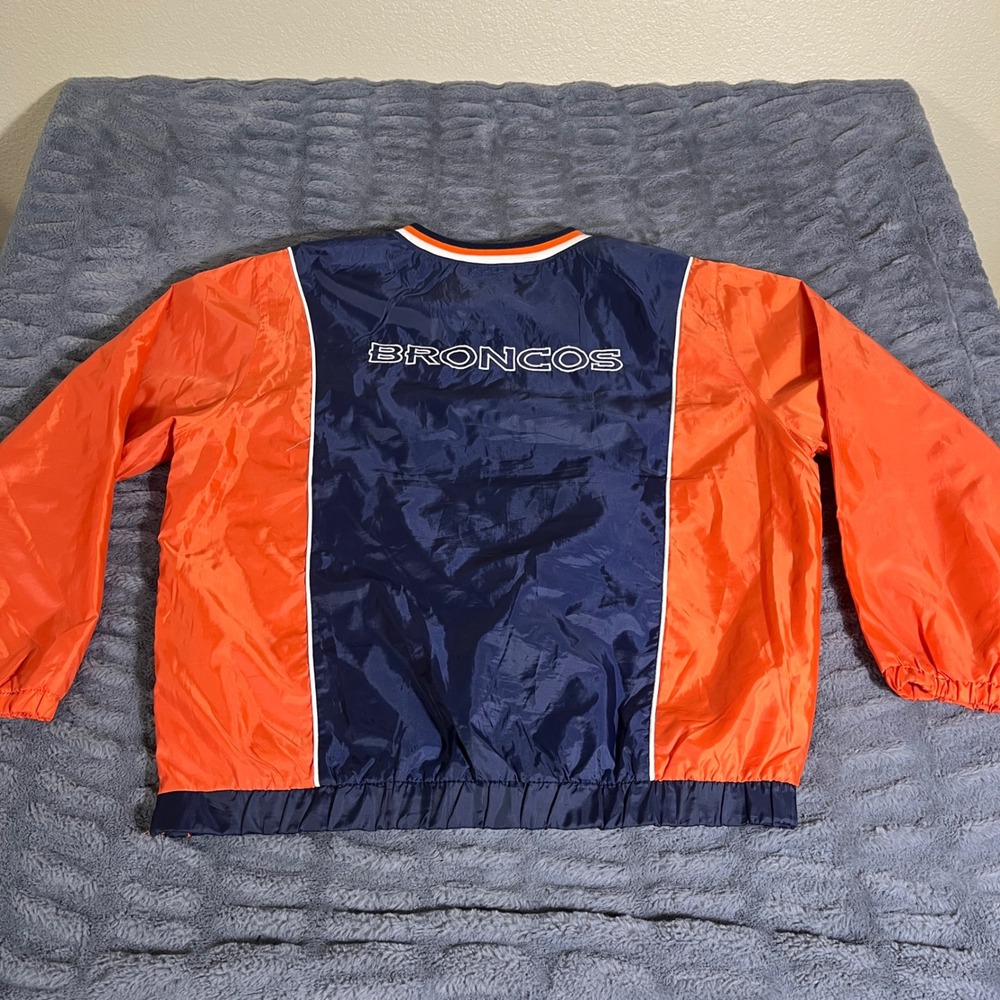 NFL Denver Broncos Windbreaker Pullover XL Navy Orange V-Neck Wind Shirt AP711 - Picture 2 of 6